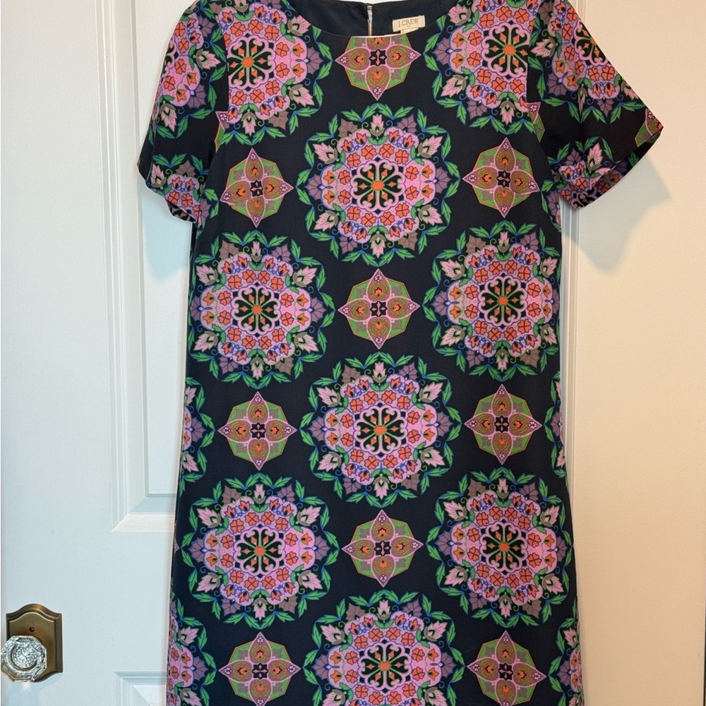 J. Crew Navy Floral Medallion Shift Dress - Pink & Green Size 4